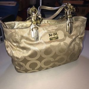 COACH Mia Opaque Lurex Tote Bag Gold #15746